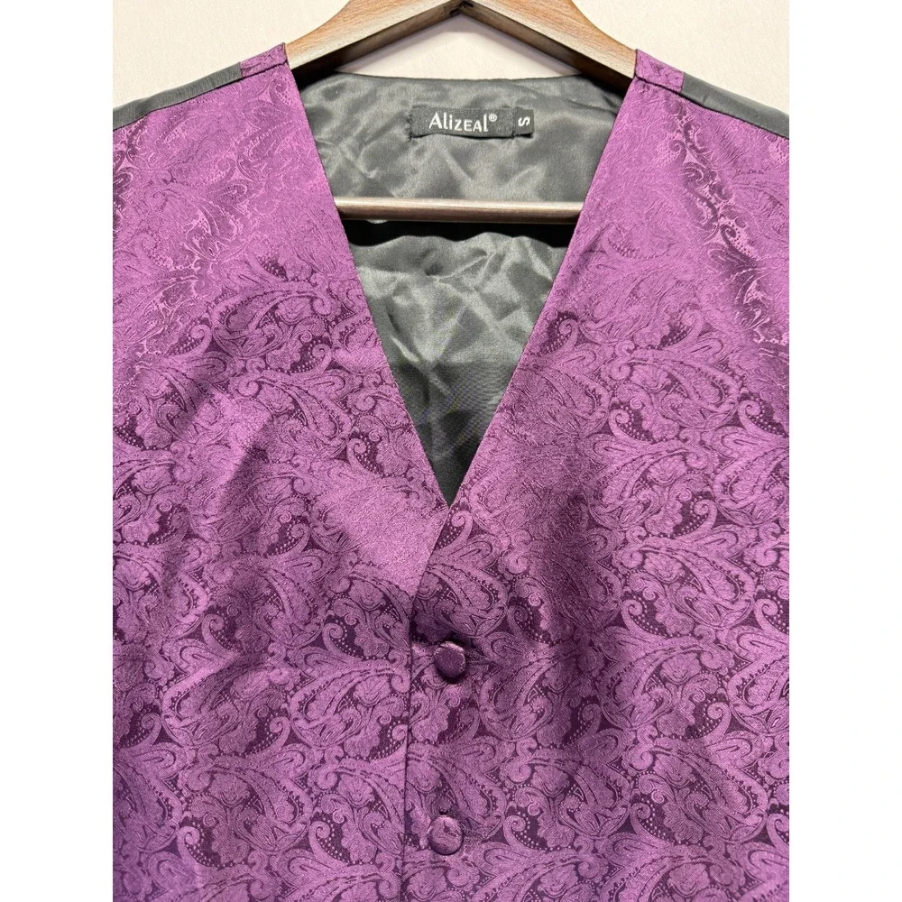 Alizeal Waistcoat Mens S Purple Jacquard Paisley Single‎ Breasted Wedding Formal